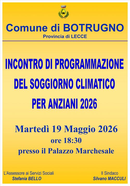 Soggiorno climatico per anziani 2026. Incontro di programmazione
